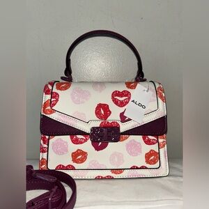 NEW! NWT ALDO Valentines Kisses Satchel Bag White Multi